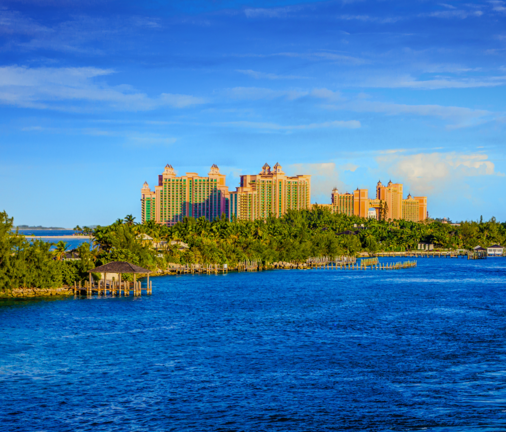 The Caribbean sky is blue.